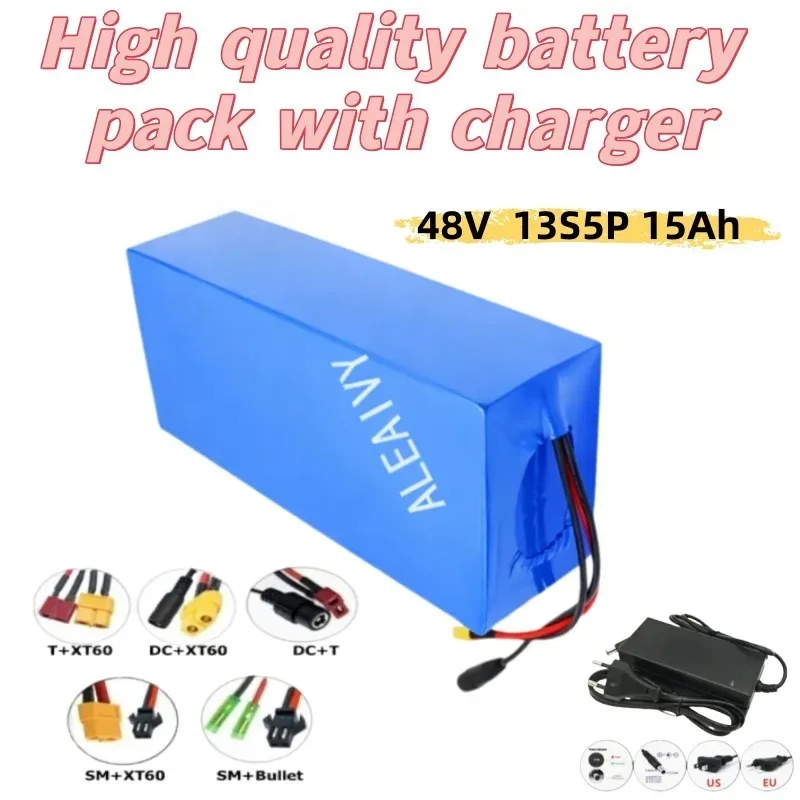 

48V 7.5Ah/12.5Ah/15Ah 18650 Lithium Battery Pack 13S5P with BMS, Long Range for 500W 750W Includes 54.6V 2A Li-ion Charger