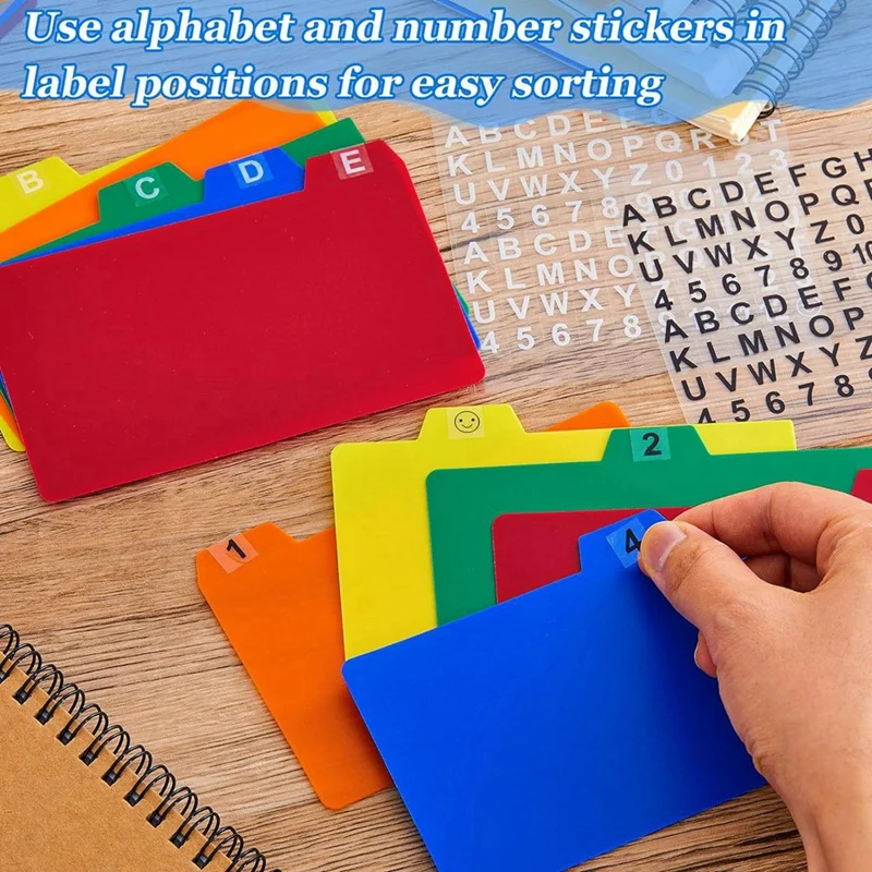 50 PCS Index Card Guide Kit Alphabet Sticker Index Card Dividers Self Adhesive Number Stickers Set Kit (Mix Color, 3 X 5 Inch)