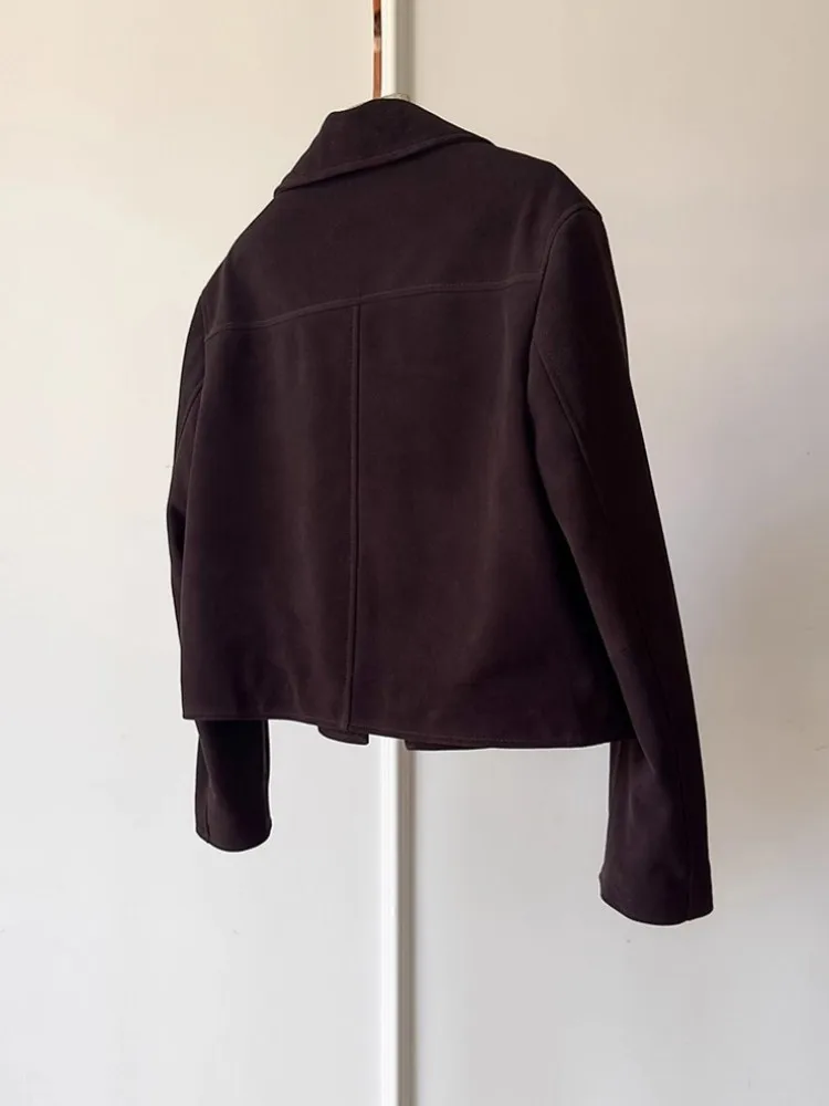 Capispalla in pelle di pecora scamosciata di alta qualità da donna con risvolto monopetto giacca in vera pelle da ufficio cappotto corto autunnale casual da donna