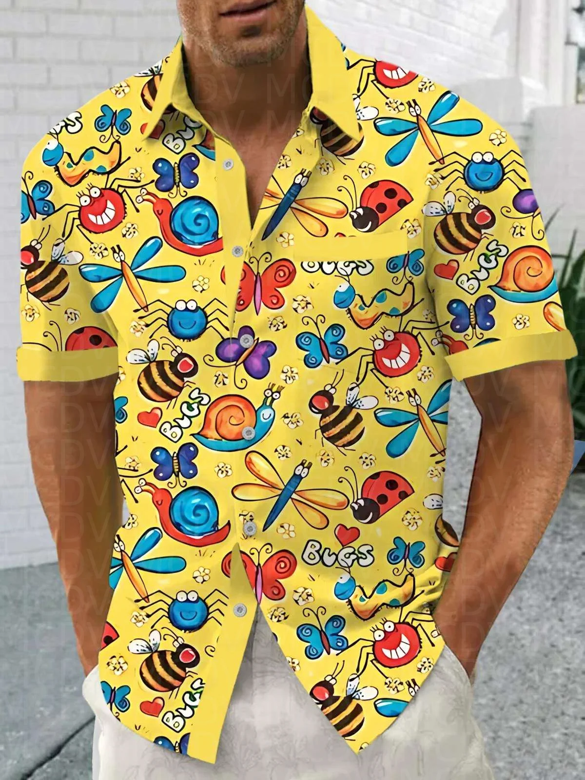 

Insects Pattern Men's Hawaiian Shirt Stretch Easy Care Camp Shirt Big Tall