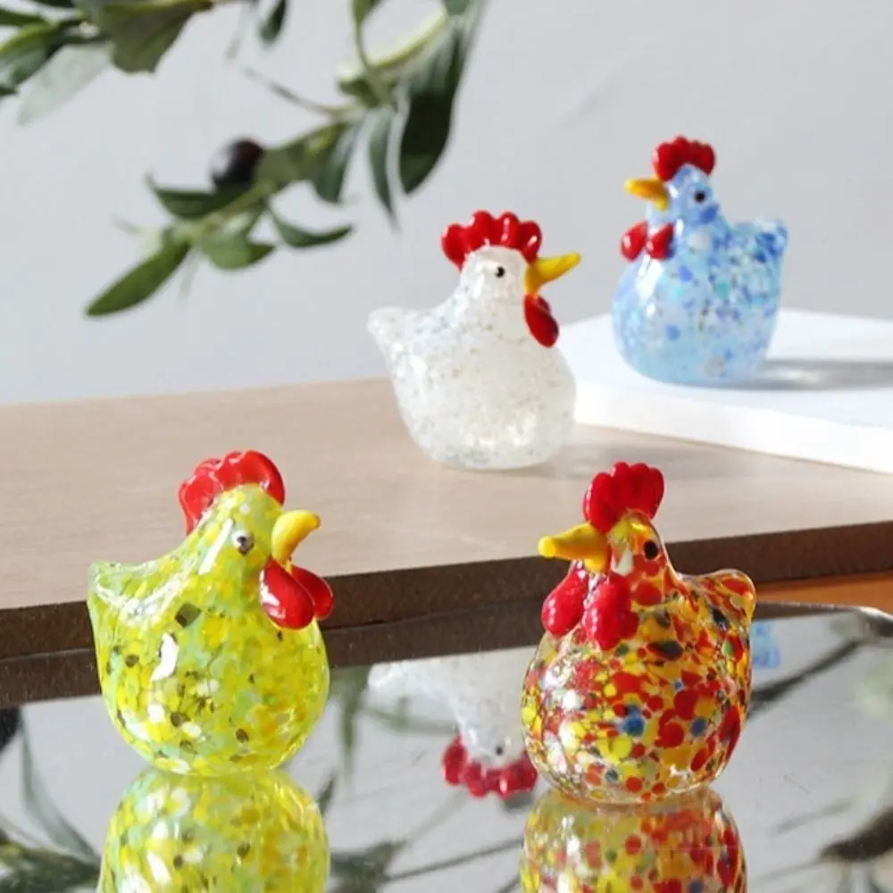 Blue Glass Chicken Figurine Mini Home Decor