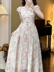 Sweet Elegant Long Floral Dress Women Casual Vintage Lace Korean Fairy Dress Female 2024 Summer Beach Luxury Evening Party Dress