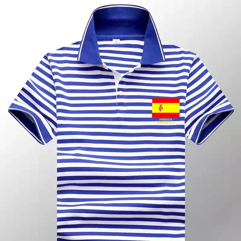 Armada Española, polos a rayas de marinero naval español, camiseta de manga corta de algodón a rayas para hombre, Top Breton