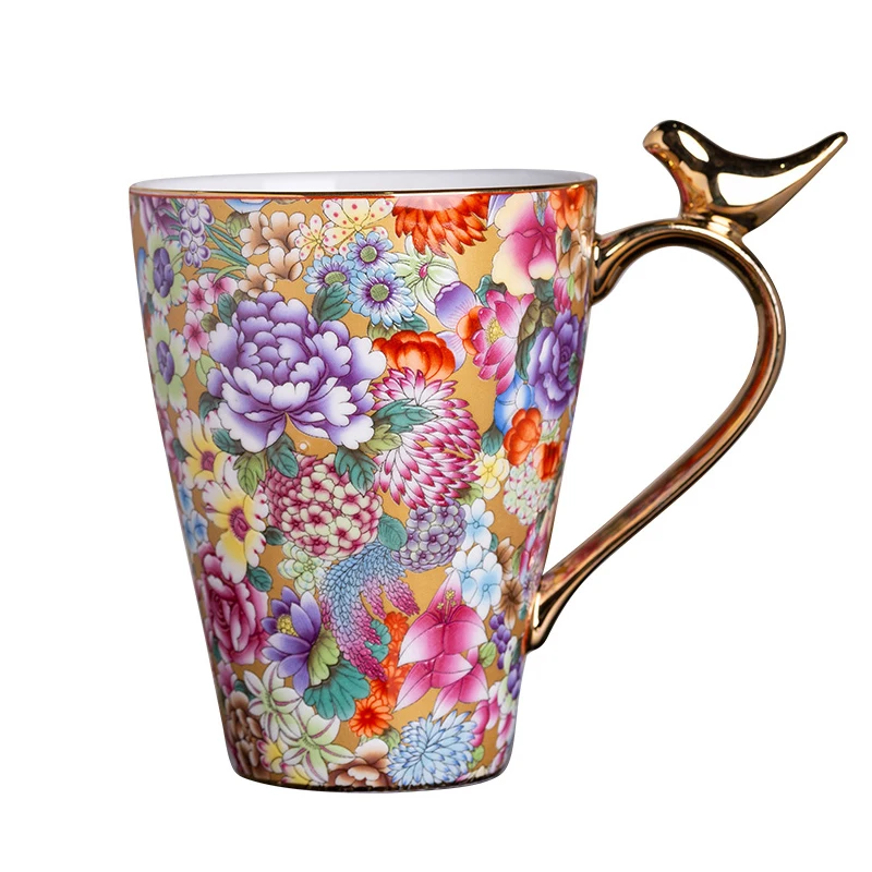 

380 мл чашка для птиц, эмалированная золотая керамическая чашка для воды Цзиндэчжэнь, офисная подарочная чашка