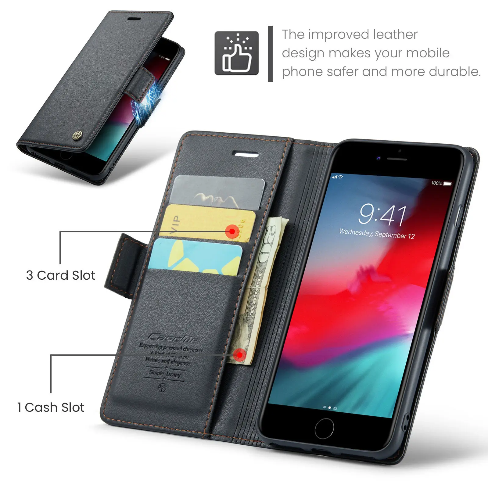 CaseMe Wallet Case for iPhone XS Max XR 8/7/6 Plus SE 2022 Magnetic Credit Card Holder Premium PU Leather Flip Case Cover