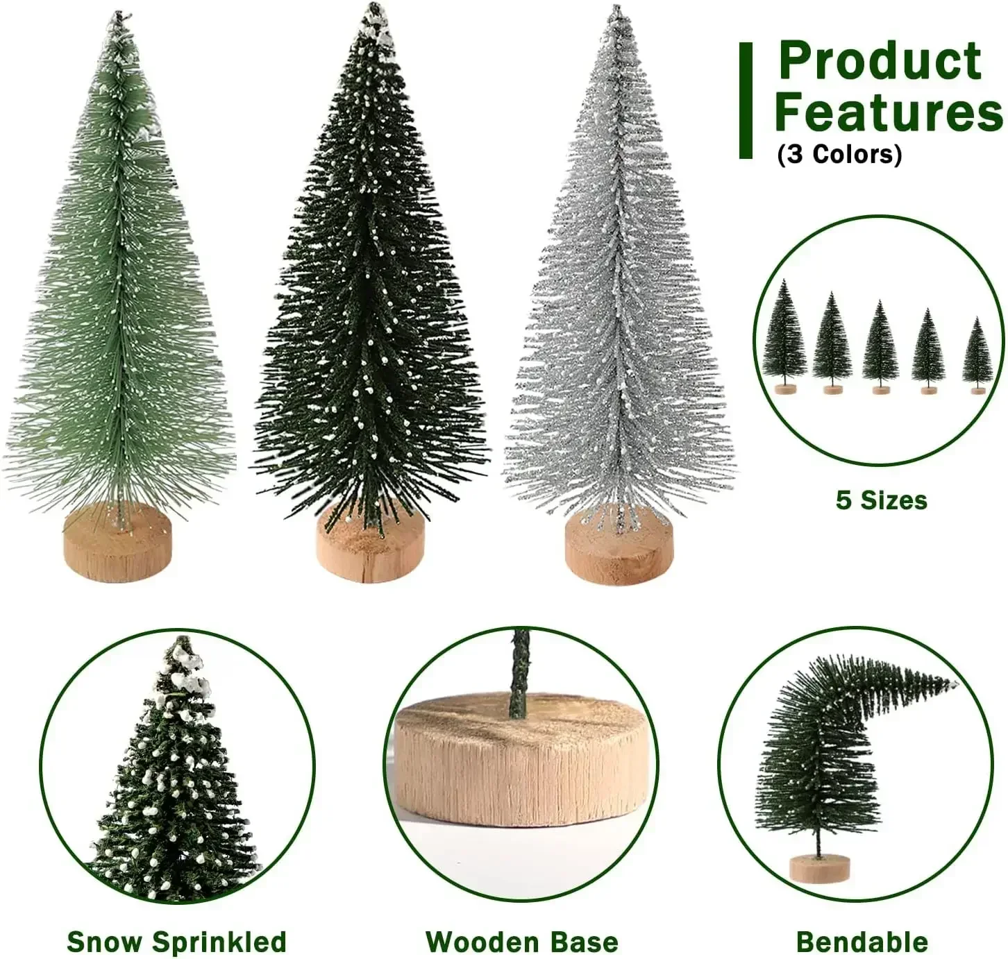 30pcs Mini Christmas Trees Artificial Christmas Tree Bottle Brush Trees with Wooden Base for Christmas Decor Party Home Table Craft Decorations (Silver,Green) 5