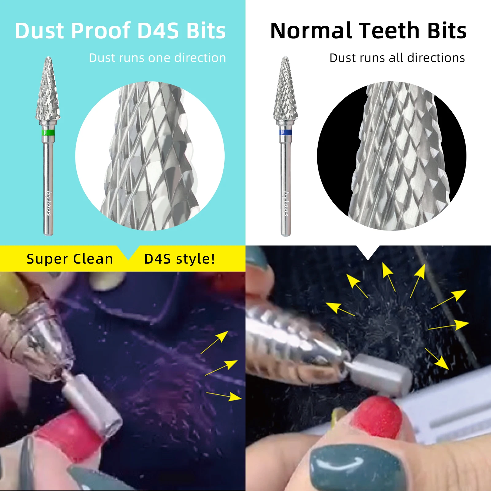 HYTOOS Coarse Cone Nail Drill Bit 15mm Taper Carbide Dust Proof Nail Bits 3/32" Manicure Gel Polish Cuticle Clean Removal Tools