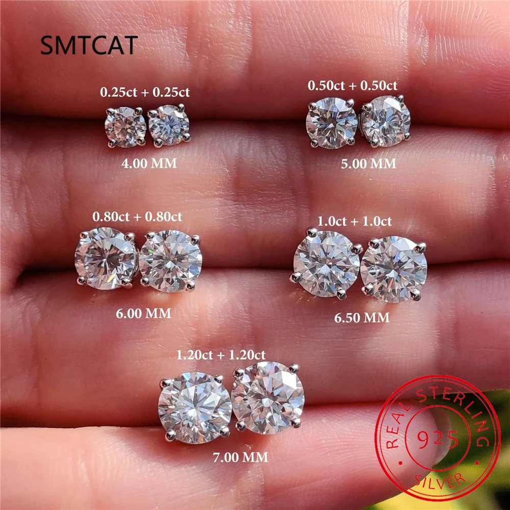 1.0 Carat 5mm Moissanite Gemstone Stud Earrings for Women Solid 925 Sterling Silver Fine Jewelry Brincos de Prata