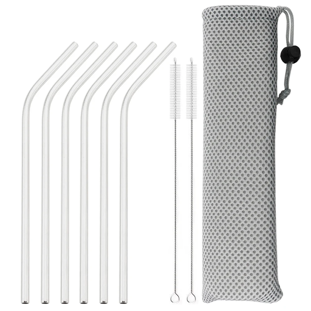 

Metal Reusable 304 Stainless Steel Straws Straight Bent Drinking Straw With Cleaning Brush Grey Bag Set Party Bar Accessory