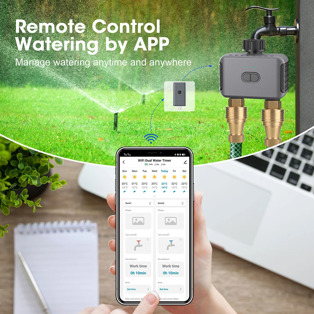 Tuyaสมาร์ทDual Water Timerบลูทูธ/Zigbee Watering Timerสวนกลางแจ้งหยดชลประทานController Rain Delay Programmer