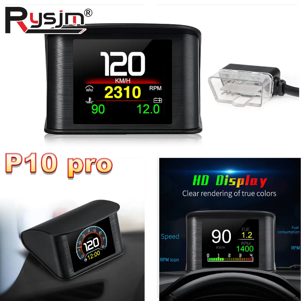 

P10 PRO OBD2 Проекционный дисплей OBDII, умный цифровой измеритель, бортовой компьютер, цифровой спидометр, многоязычная поддержка, сигнализация о превышении скорости