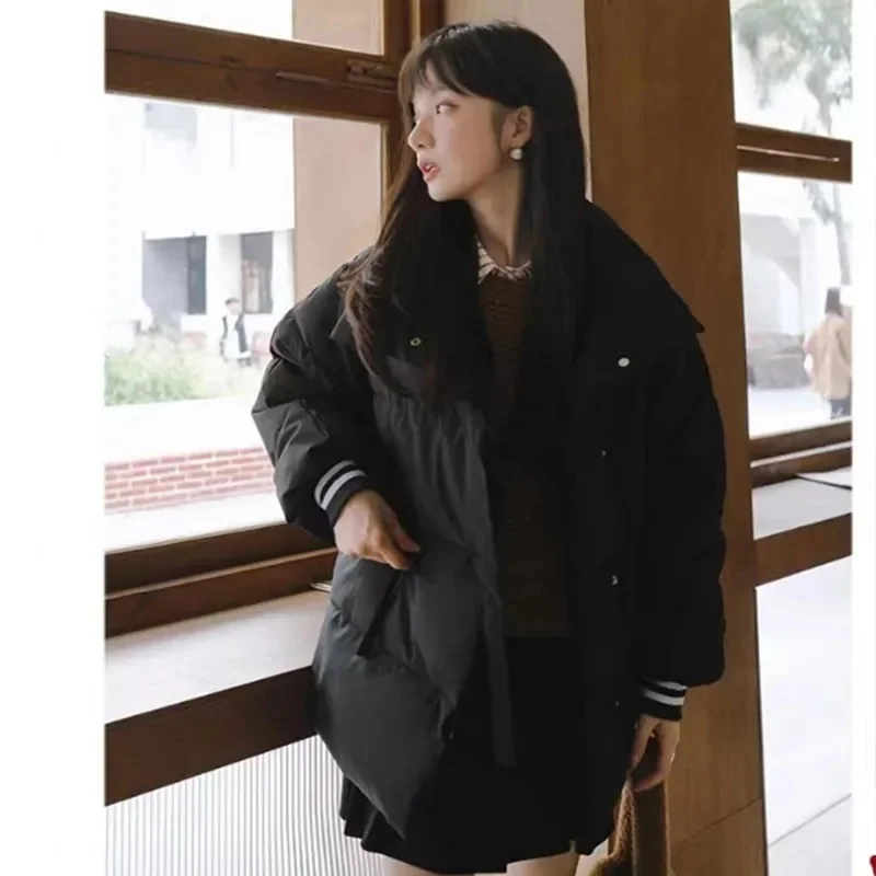 

2025 Female High End Loose Parkas Outwear Korean Women Long Sleeves Cotton Padded Coat Winter Ladies Fashion Down Cotton Jacket