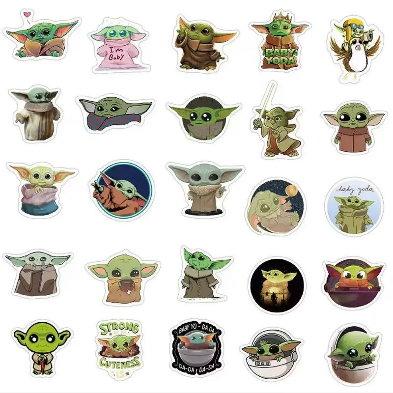 50pcs Star Wars Cute Yoda Baby Stickers Cartoon Anime Decals Kids Toy Laptop Guitar Motorcycle Car Phone Sticker Gifts