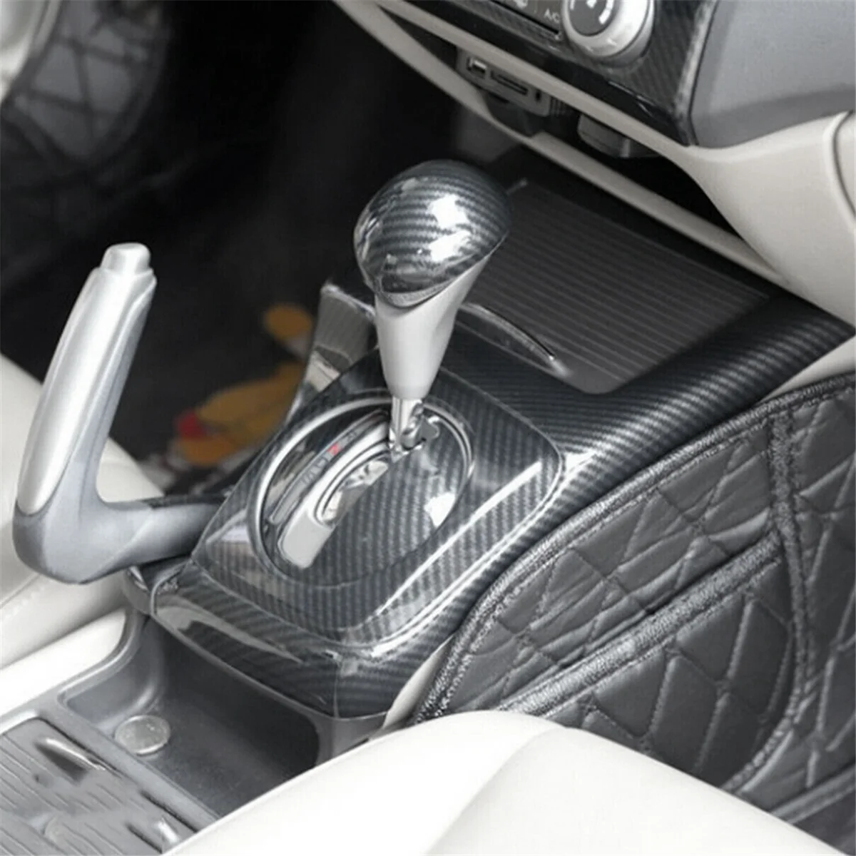 

For Honda Civic 2006-2011 8Th Carbon Fiber Central Console Gear Shift Knob Cover-A51K