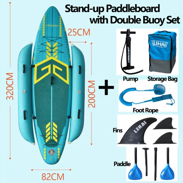 PVC Stand-up Paddleboard (aufblasbar) mit Doppelschwimmkörpern für Kippschutz-Stabilität, Zwei-Personen-Angelplattform für Wassersport