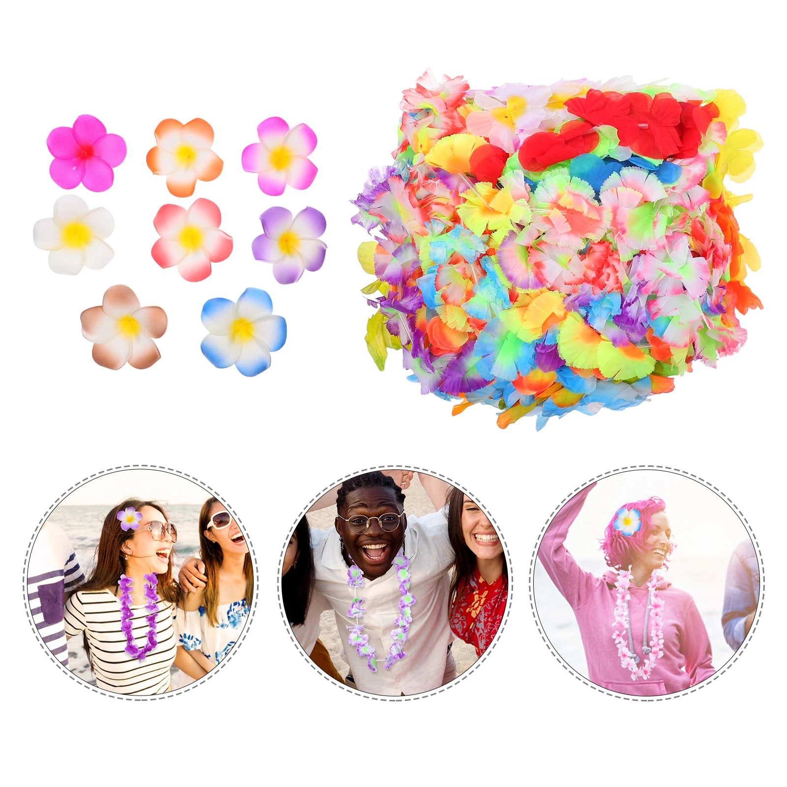 

52pcs Flower Leis 16 Hairpins Hawaiian Party Supplies Reusable Polyester Fabric Summer Tropical Beach Decoration Safe For Kids