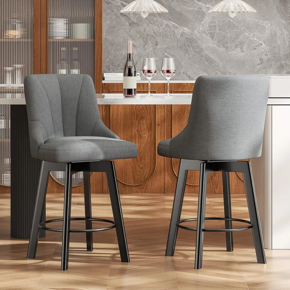 

Swivel Bar Stools with Backs, 24" Counter Height Bar Stools Set of 2, Fabric Upholstered Counter Bar Stools with Solid Wood Legs