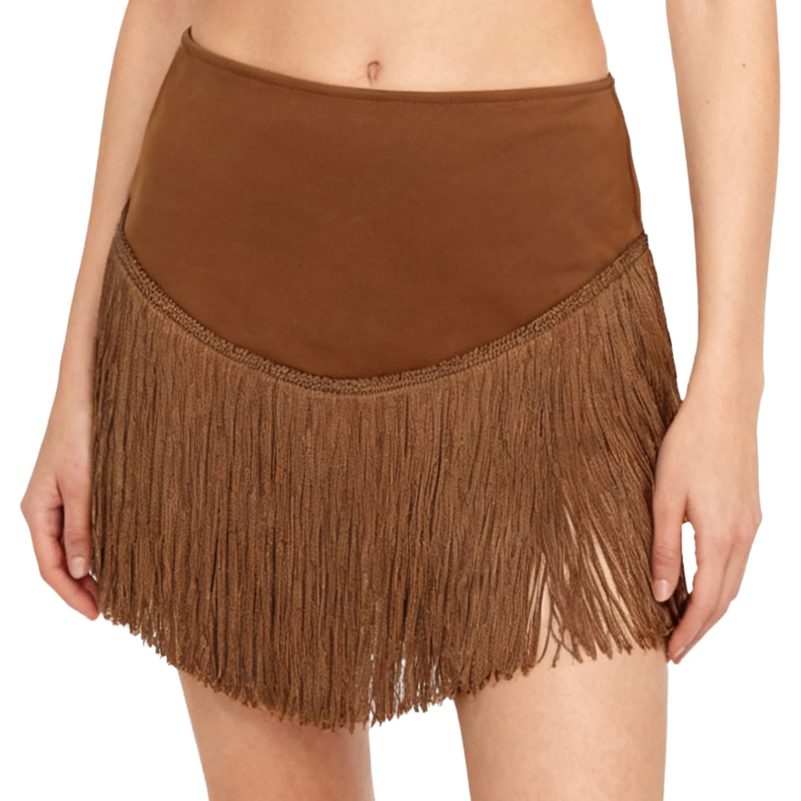 

Womens Latin Dance Skirts High Waist Irregular Tassel Hem Culottes Miniskirt Dance Costume for Chacha Tango Salsa Spanish Dance
