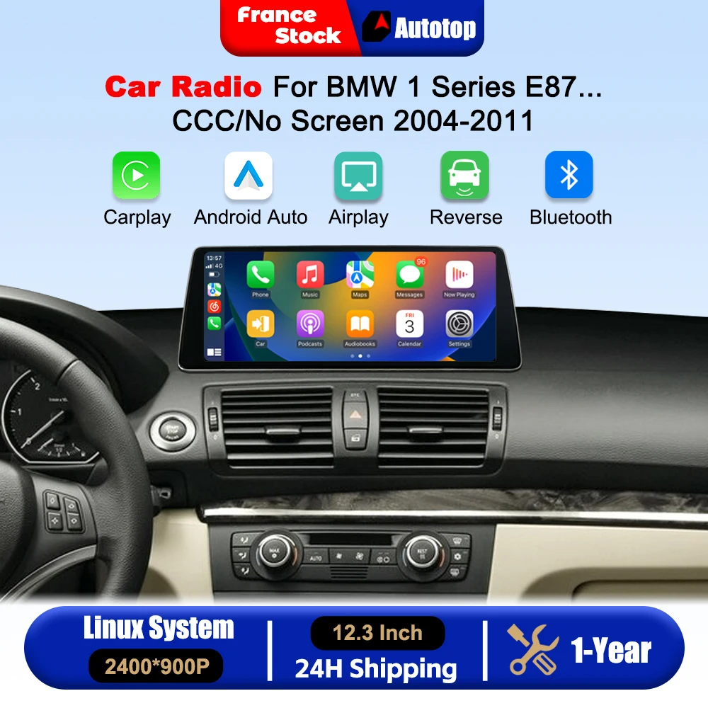 12.3 Inch 2400*900P Wireless CarPlay Android Auto Touch Screen For BMW 1 Series E81 E82 E87 E88 CCC System/No Original Screen 2004-2011 Car Intelligent Systems Smart Multimedia Car Radio With Bluetooth GPS Navigation Autolink Navi Mirror Link AirPlay