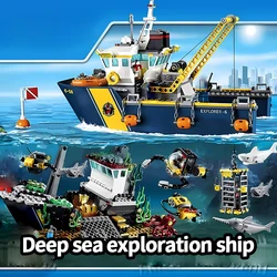 2024 City Series Sea World Deep-sea Exploration Ship Model Building Blocks Toys Children's Puzzle Assembly Toys for Kids Gifts