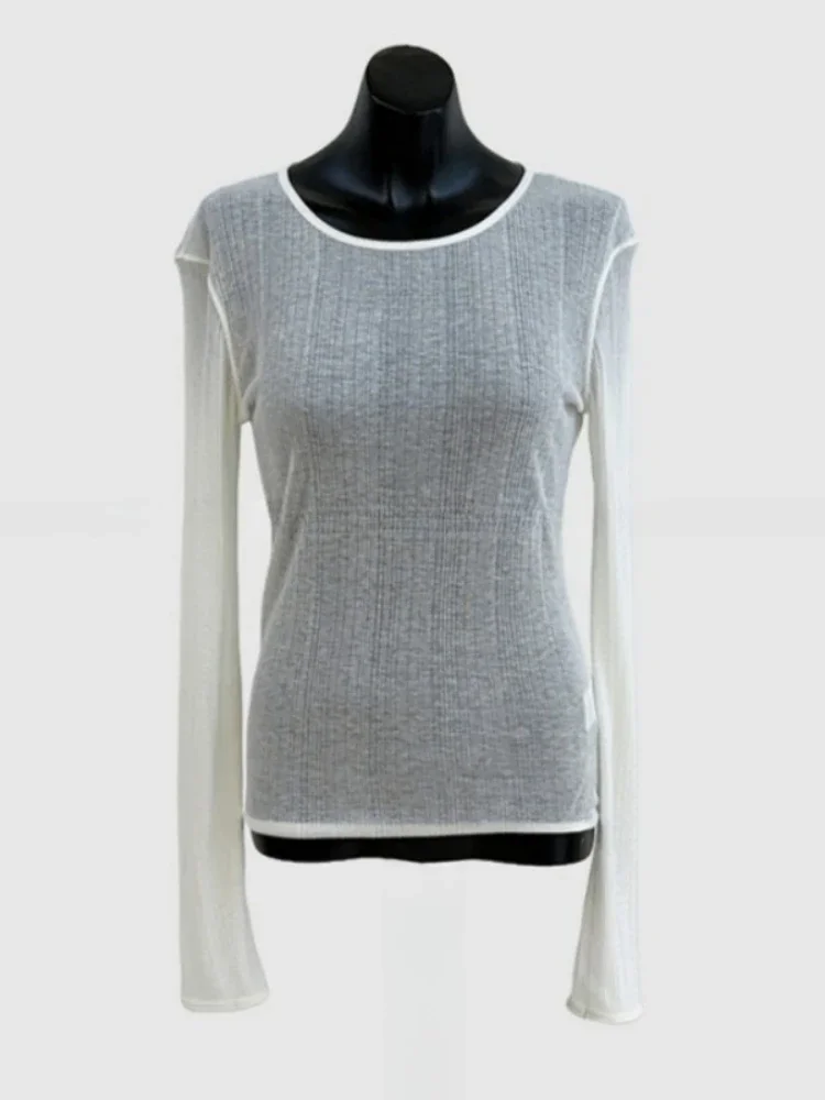 Zjaiss 新しい長袖ベース Tシャツファッションラウンドネック薄い薄手の固体トップ女性夏 2026 シンプルな多用途女性服