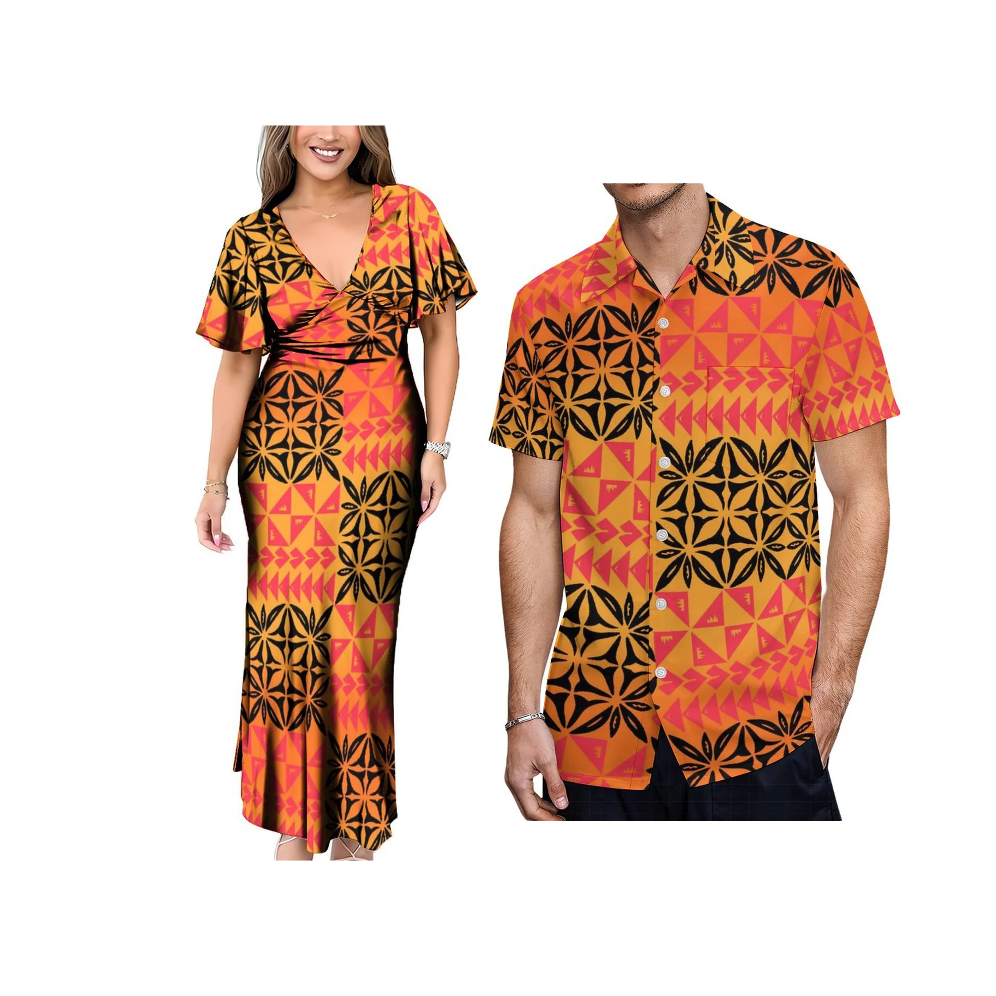 Polynesian Tribal Ethnic Couple Dress Elegant women dress Men Micronesian shirt couple banquet dress Traditional dress