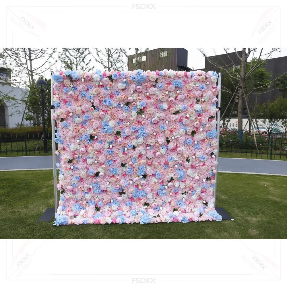 

8ft*8ft Pink Roll-up Flower Wall Panel Wedding Party Decoration Backdrop for Mother's Day Easter Christmas Halloween