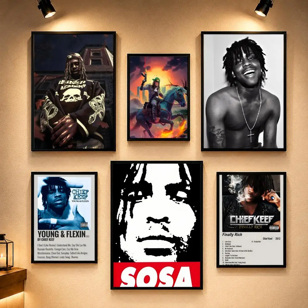 Rapper C-Chief KeefS Poster Vintage Retro Anime Poster Stickers Peel and Stick Wall Art Home Decor