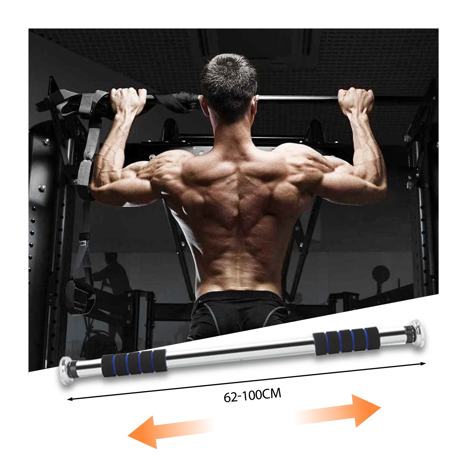 Barra de dominadas ajustable para puerta sin taladro ni tornillos, barra de dominadas resistente para marco de puerta con agarres de espuma antideslizantes, barra de fitness para gimnasio en casa para entrenamiento de fuerza de la parte superior del cuerpo