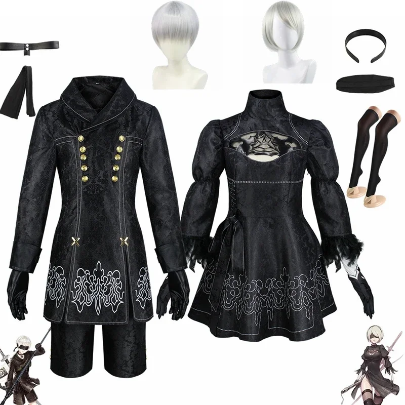 Nier Automatas 2B Sister 9S Cosplay Costume 9S Jacket Uniforms Yorha Neil Mechanical Era Actress Anime Maid Dress Wig Gloves