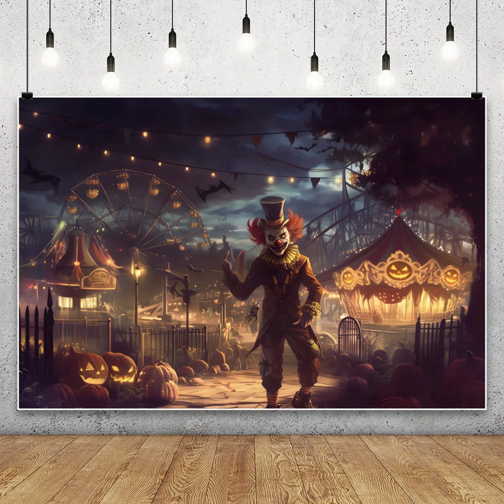 Halloween Clown Scary Giant Carnival Backdrop Scary Grove Vampire Evil Circus Theme Halloween Party Photography Background Decor