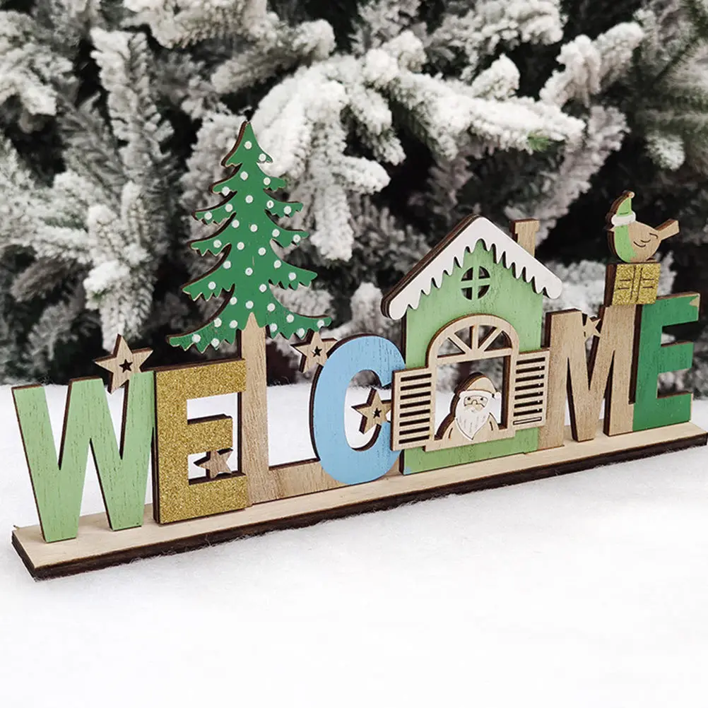 

2Pcs Wooden Christmas House Letter Decorative Ornament Stylish Desktop Xmas Decoration for Room Party Festive Home Accessories