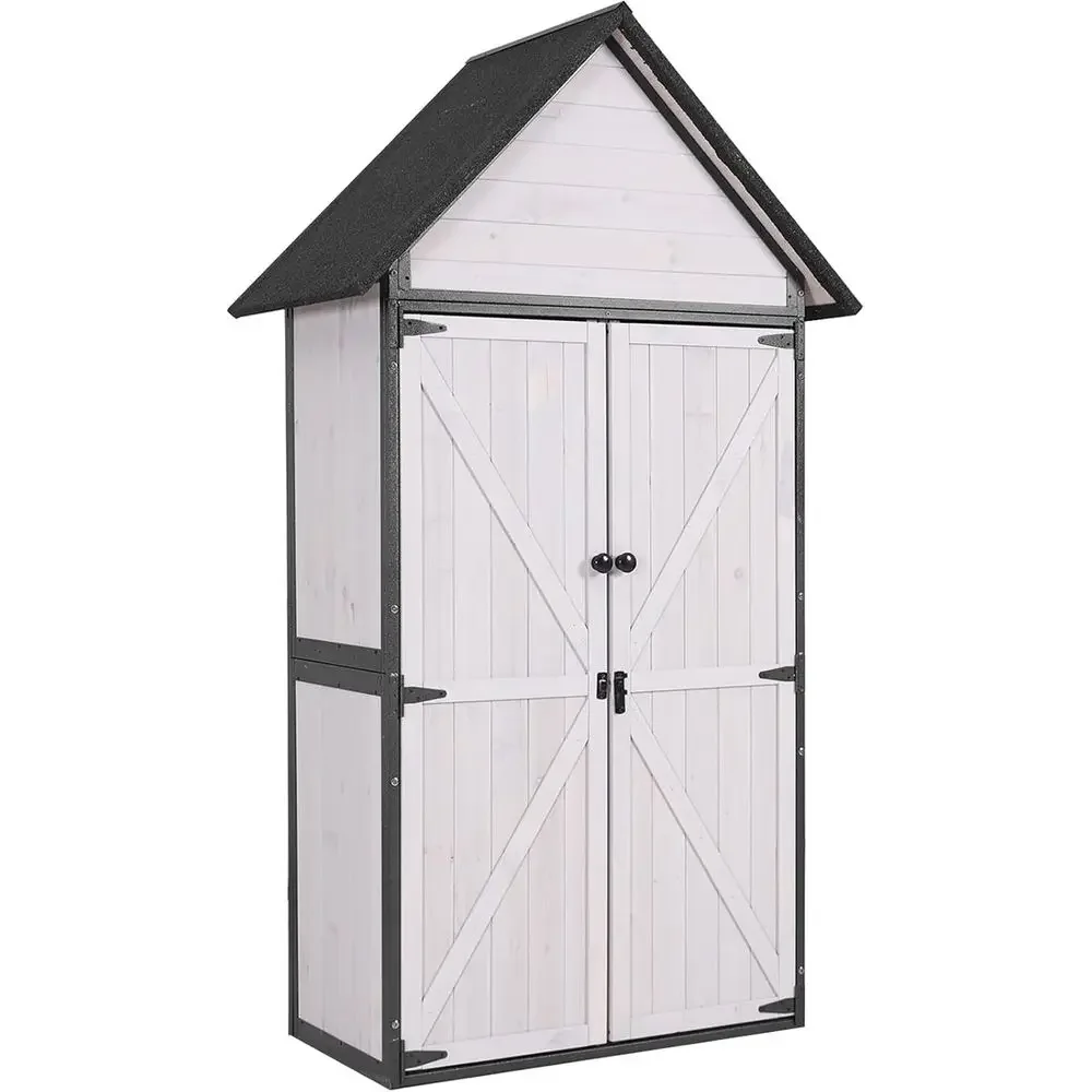 

Storage Shed Outdoor Cabinet with All-Around Strong Metal e Wooden Tool House with Adjustable Shels and loor,Waterproo Roo (Whit