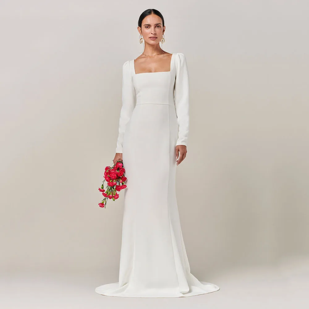 Quadratischer Ausschnitt Meerjungfrau-Hochzeitskleider 2026 Elegante Langarm-Brautkleider Schlichte Brautkleider für Standesamtliche Hochzeiten Maßanfertigung