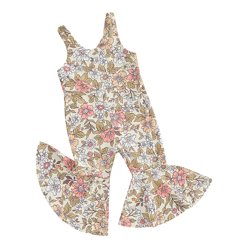 

Toddler Baby Girl Floral Butterfly Bell Bottom Romper Jumpsuit Overalls Suspender Pants Leggings Summer Outfits