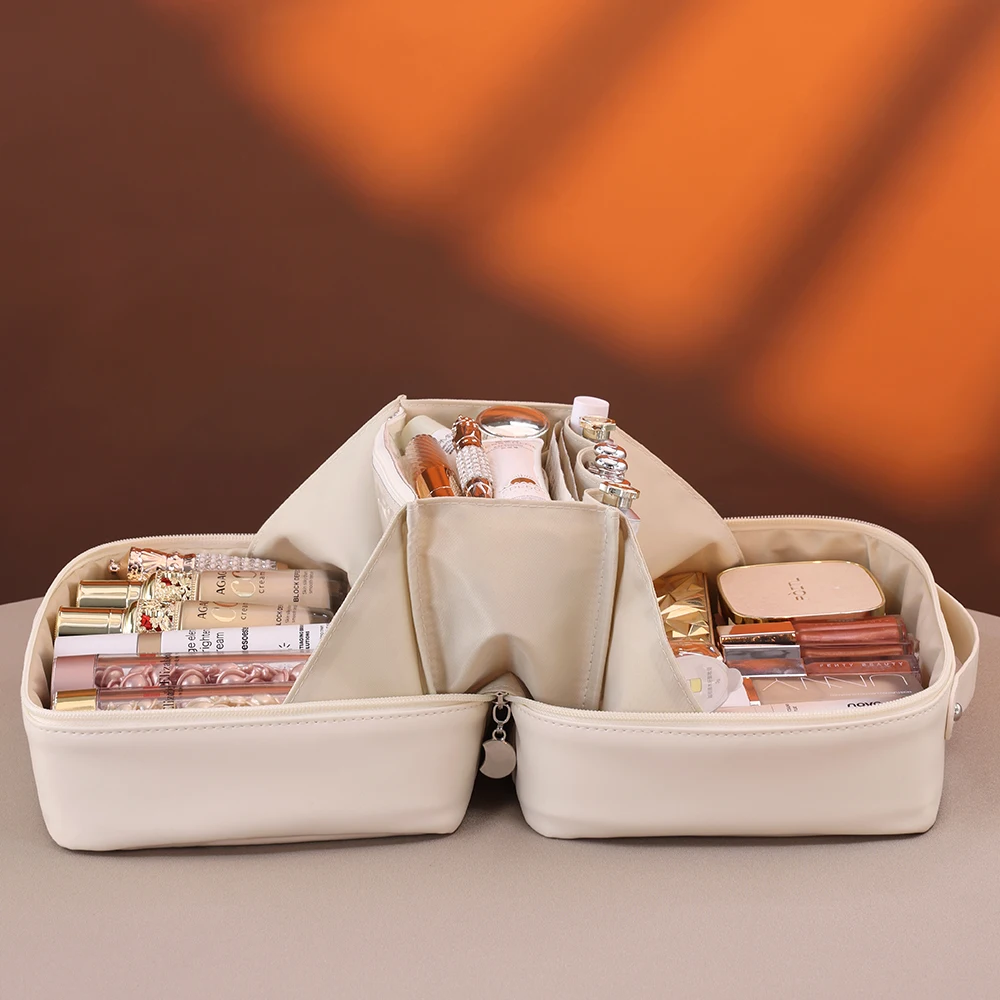 대용량 방수 PU 가죽 메이크업 가방 여성용 휴대용 여행 화장품 보관 가방 스킨 케어 워시 가방