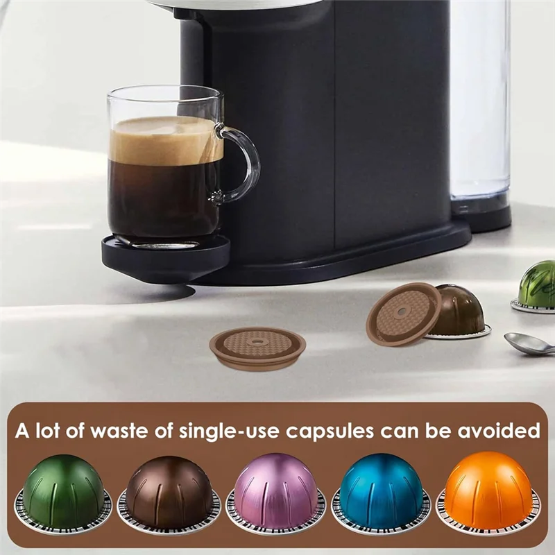 Tapas de cápsulas de café reutilizables de BBNV-2Pcs para Nespresso, discos de cápsulas de café Vertuo recargables con papel de aluminio de fácil instalación