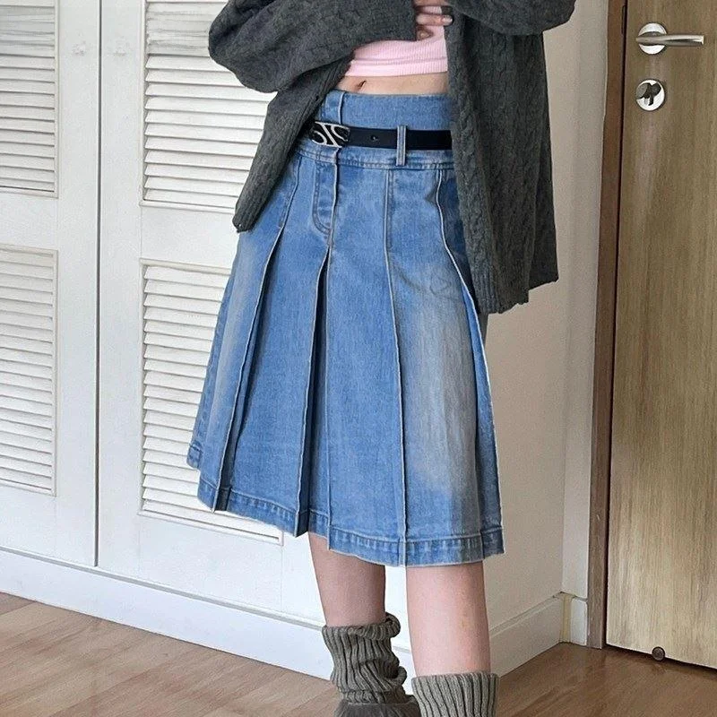 

Vintage Y2K Women's Long Denim Skirt Blue Streetwear Cotton 00% Summer 2023 Faion Ladies Skirts High Waist Midi Skirt