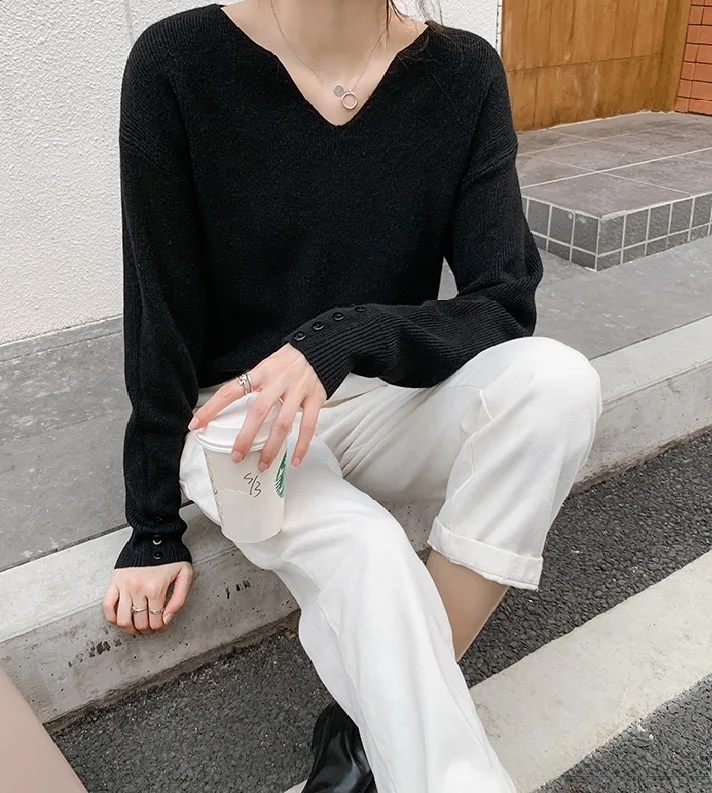 Plus Size Damenpullover Inner Wear Bauchbedeckung Gestrickt IRT V-Ne Long Sve Straight Cut Korean Sle Winter Faion