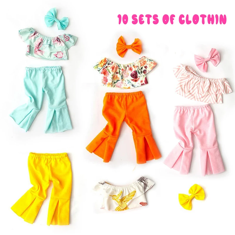 미국 여아용 인형 옷, 벨 하의 티셔츠 세트, 어린이 장난감 인형 의류, 척 놀이 인형 옷, 소녀 선물, 18 인치