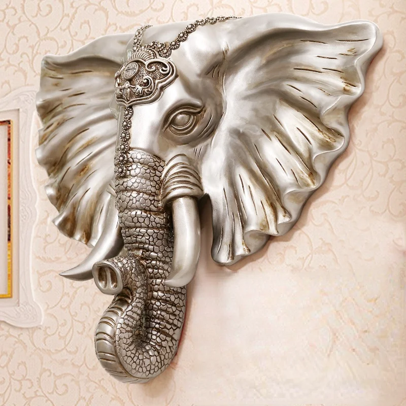 

Lucky elephant head wall hanging European style wall pendant living room porch bar home wall background decoration