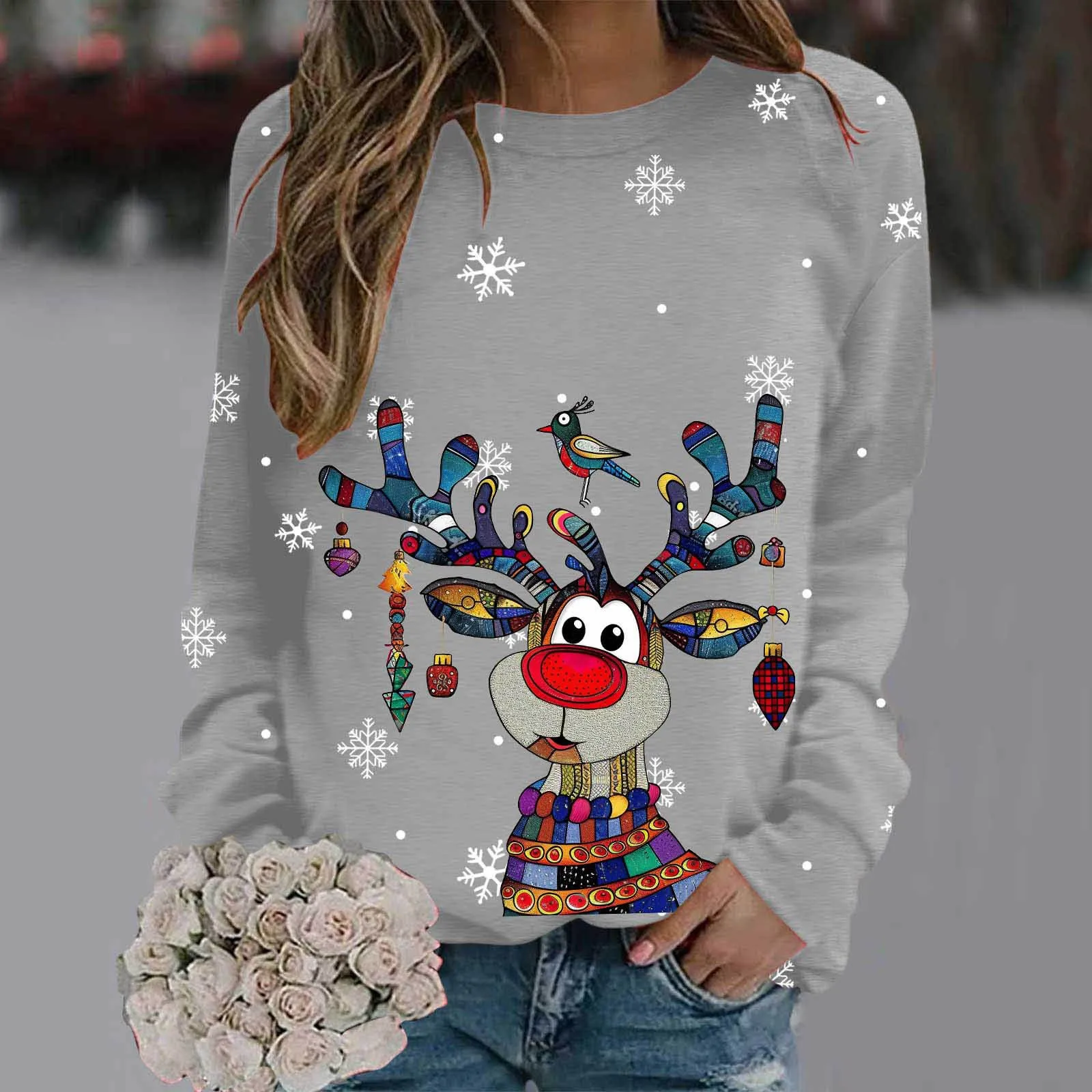 Autumn Winter 2024 Fashion Casual Loose Fit Pullover Elk Printed Sweatshirt Hoodie Open Zip Hoodie Ugly Christmas Sweatshirts