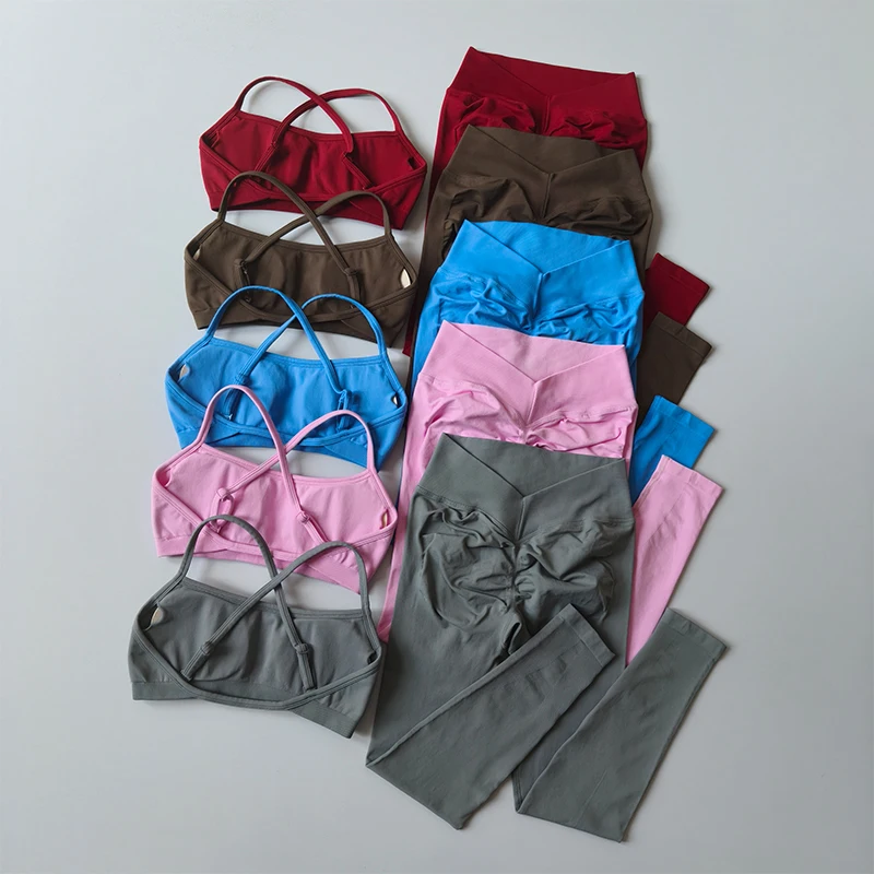 2-teiliges Set: Hochtaillierte Leggings mit Sport-BH, eng anliegendes Yoga-Fitness-Sportbekleidungs-Set, nahtloses Set, Pilates-BH, Damen-Sportanzug – Detail 12