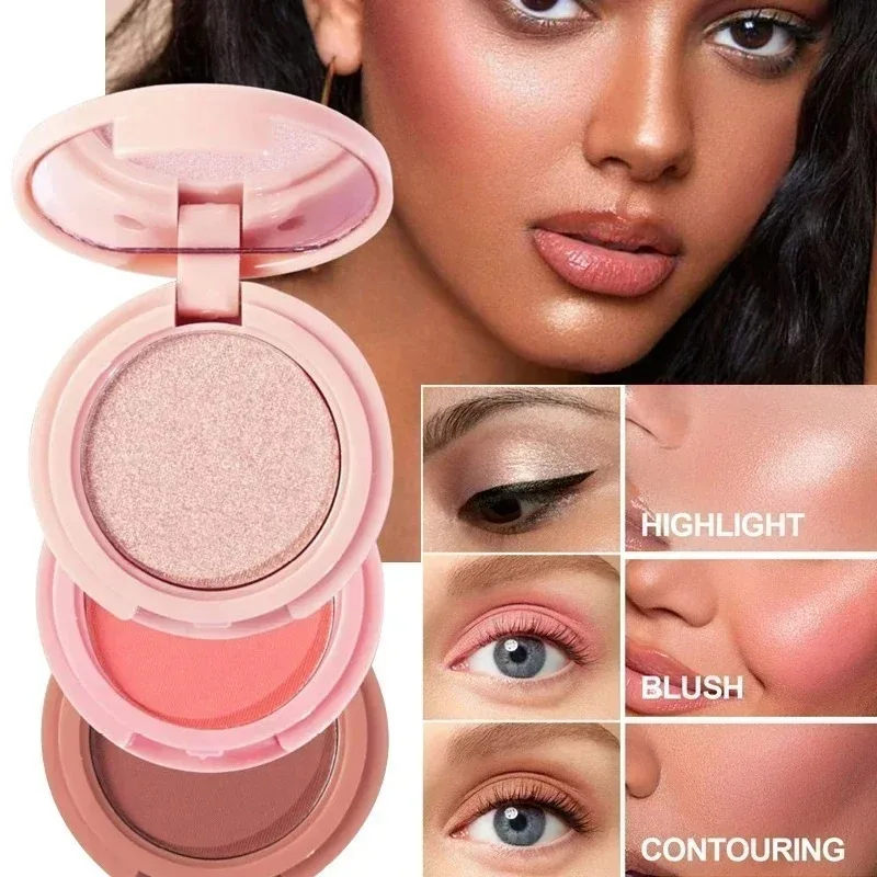 3-in-1 Highlighter Contouring Blush Palette Matte Pearly Shiny Lidschatten Multifunktionale Erstellen Sie eine mehrschichtige Augen-Make-up-Palette