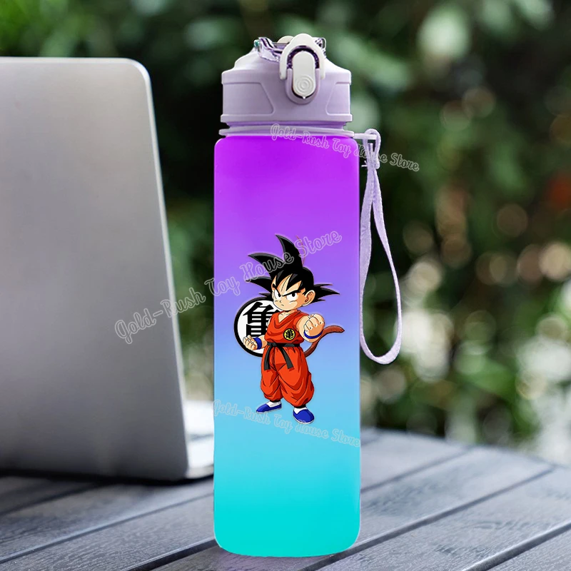 Botella de agua con bola de dragones de 750ML, botella para beber deportiva con gradiente de alta capacidad, tazas para exteriores a prueba de fugas con marcador de tiempo