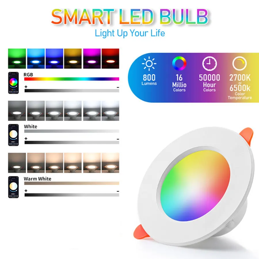 Tuya inteligentna dioda LED wpuszczane Led Bluetooth lampy punktowe 10/15W AC85-265V RGB + CW + WW kontrola aplikacji działa z inteligentnym życiem