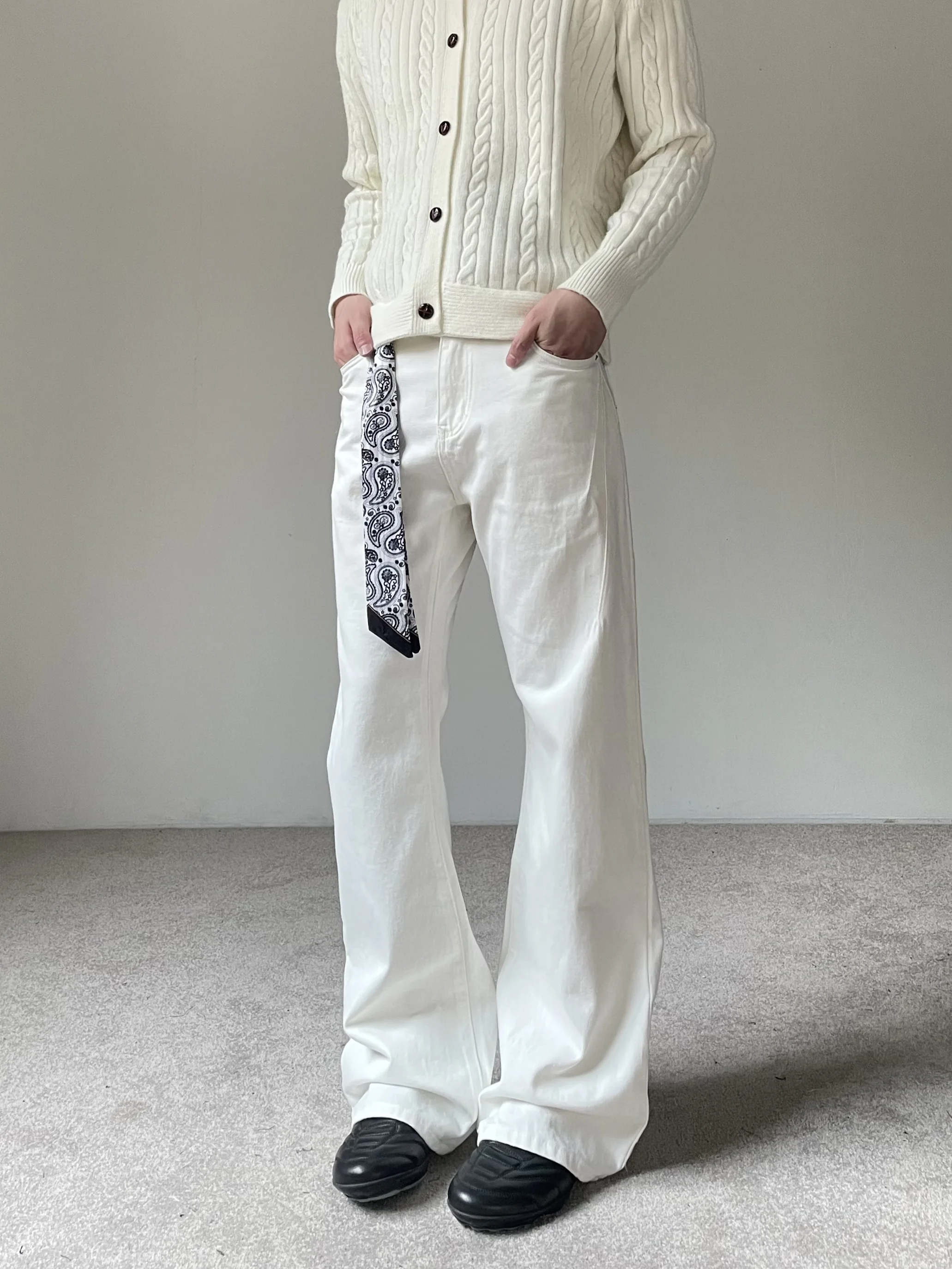Retro American High Street Straight Leg Jeans Men's Women's Matching Scarf Slimming Long Trousers Fashionable