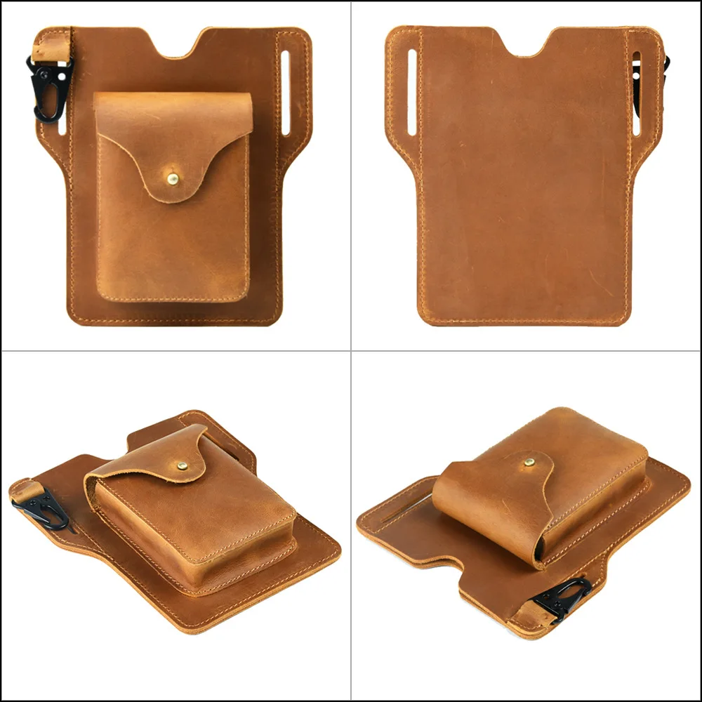 GOYN Genuine Leather Cell Phone Holster Waist Bag for Men Vintage Leather Secure Durable Vertical Mobile Phone Holder for Belt