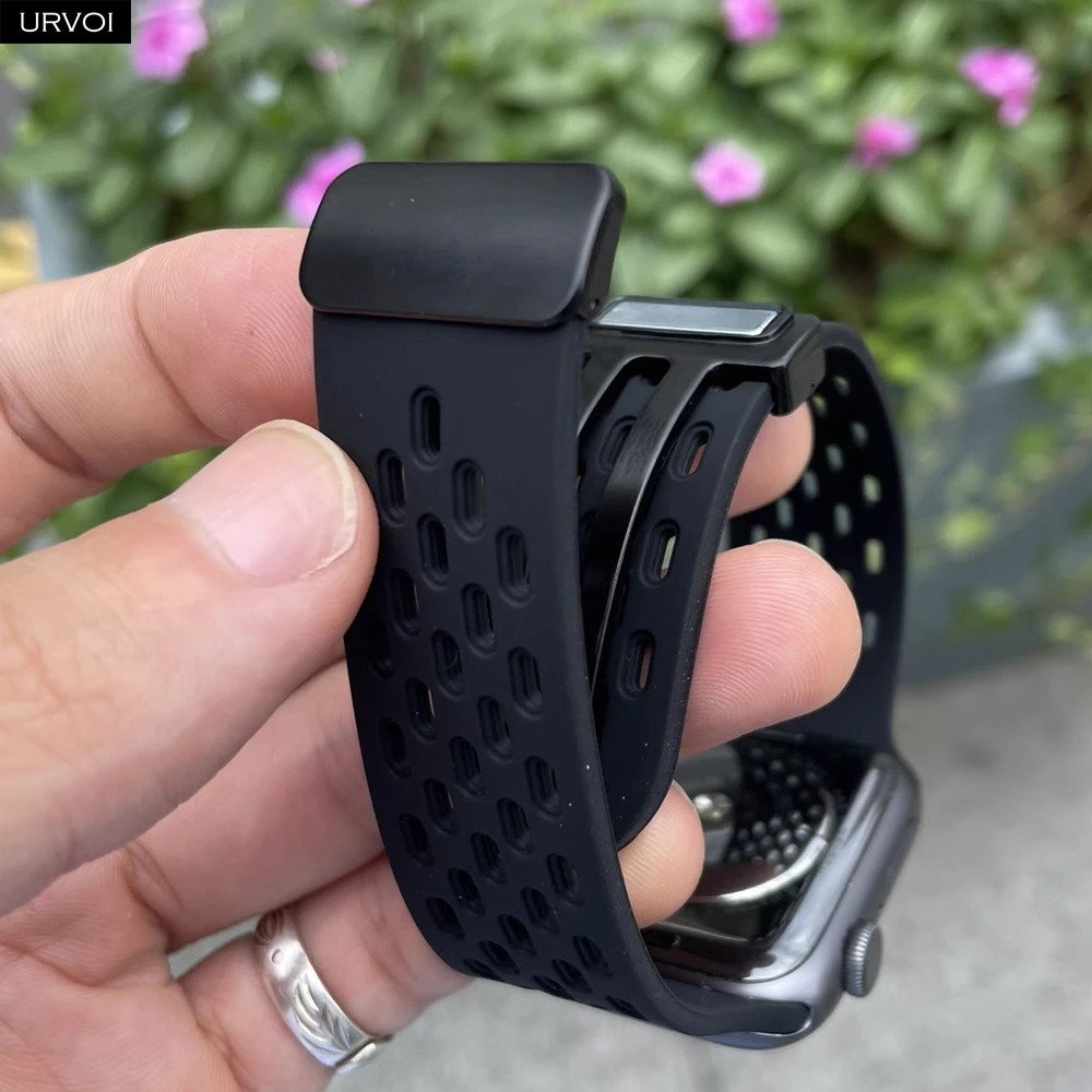 URVOI Band for Apple Watch Band Ultra 2 series 11109 8 SE  breathable Silicone strap for iWatch D buckle metal closure wristband