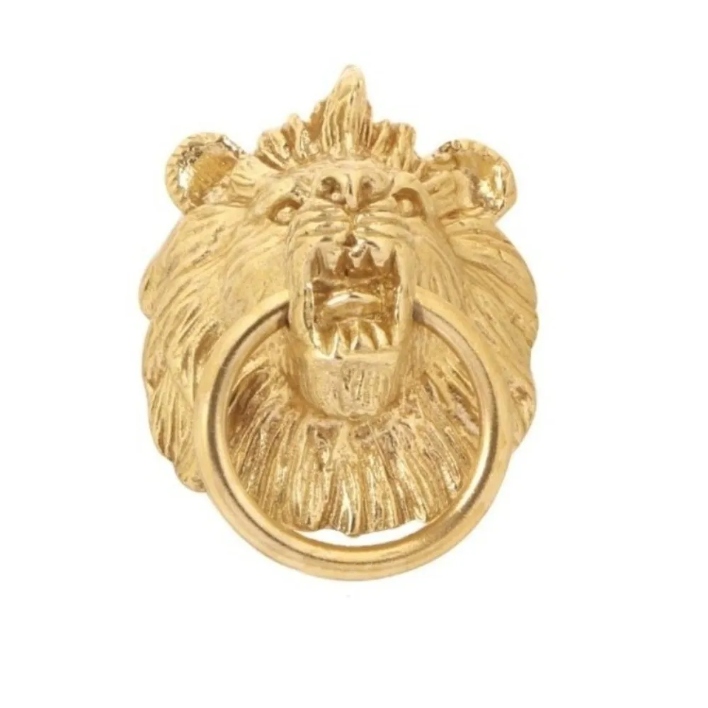 Retro Lion Head Knob Brass Handle Furniture Hardware Single Hole Cabinet Door Knobs Gold Vintage Wardrobe Drawer Pulls Kitchen